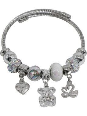 Pearl Bear Charm Bracelets Exquisite Cute Cartoon Friendship Silver Bracelet